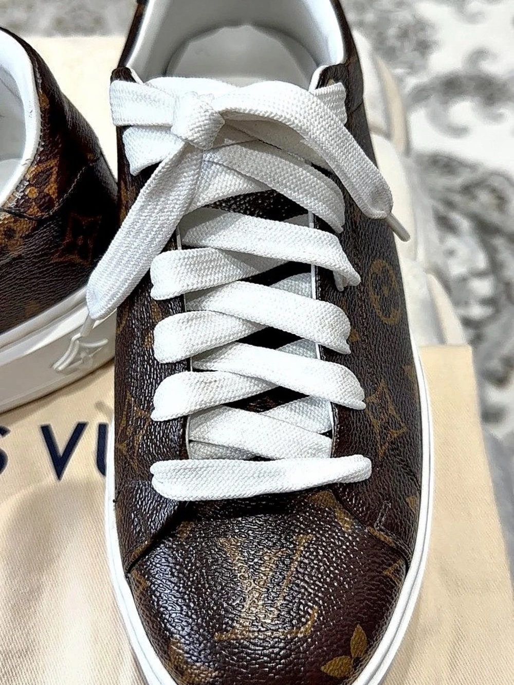 Louis Vuitton Time Out Sneaker Monogram Sneakers in Brown & White